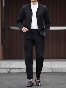 Manfinity Mode Bộ đồ công sở nam màu trơn (áo khoác và quần) - màu đen - Xem 4