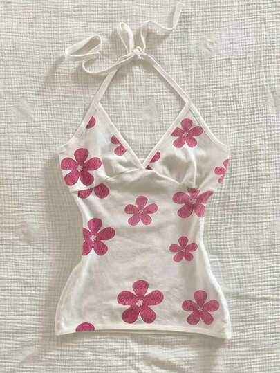 Glimmora Women's Floral Print Casual Fashionable Halter Neck Camisole