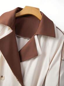 SHEIN Elenzya Elegant Contrast Color Windbreaker With Waist Belt And Japanese Character Decor, Women Jacket - Apricot - View 7