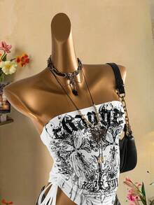 Attitoon Women's Casual Drawstring Tie-Front Cropped Tube Top Spring - White - View 4