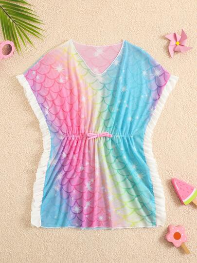 SHEIN Fashionable Young Girl' Ombre Print Cover-Up, Suitable For Beach, Pool, Party Young Girls Beach Cover Ups,Bathing Suit Cover Up Kids, Girls Clothes For Beach Summer Holiday Young Girls Cover Up, Fashion Cute Dress, Suitable For Summer, Beach, Vacation Summer Vacation Thermal Christmas Holiday Festival New Years Valentines Swim Girls Summer Dress Girls White Beach Dress Girls Tassel Trim Dress Girls Cover Up Dress Girls Beach Dress Girls White Cover Up Dress Girls Loose Fit Dress Girls Cap Sleeve Dress Girls Crochet Dress Girls Beach Vacation Summer Outfits Kids Beach Cover Up Mermaid Dress Kids