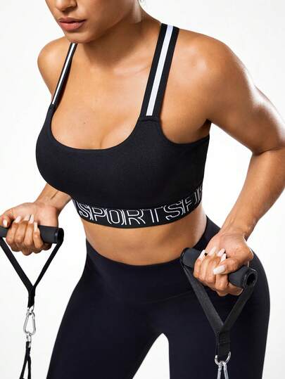 Seamluxe SHEIN Sport 1pc Basic Moisture-Wicking Seamless Sports Bra, Criss-Cross Strap Design, Black Color, For Fitness, Yoga