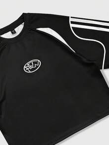 ROMWE MEN Street Life Men's Geometric Embroidery Round Neck Casual Loose T-Shirt - Multicolor - View 4