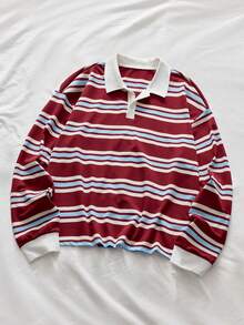 AXEPEAK Men's Striped Long Sleeve Casual Half-Placket Polo Shirt, Versatile - Multicolor - View 7