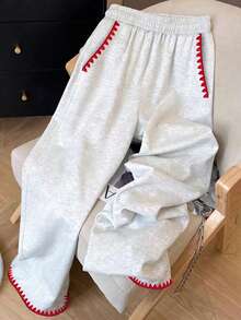 SHEIN 2pcs Plus Size Embroidered Hoodie And Sweatpants Set, Casual, Suitable For Spring, Autumn And Winter - Grey - View 4