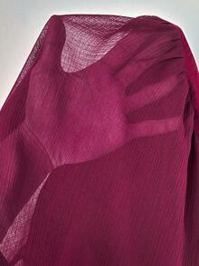 Vionelle 大码女装春夏法式浪漫西西里风优雅休闲通勤度假下午茶派对纯色雪纺褶皱面料立领腰部褶皱层叠下摆无袖短裙 - 紫紅色 - 查看 9