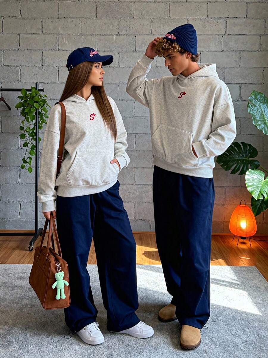 NORVETH Men's Standard Size Casual Hoodie Sweatshirt, Light Apricot Gray With Embroidered Front Panel - Light Grey - View 1