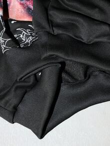 ROMWE Grunge Punk Áo nỉ in hình môi và đính đá kiểu vintage rách rưới phong cách đường phố. - màu đen - Xem 9