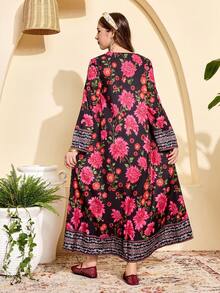 Bata de mujer y adolescente con cuello en V, manga larga, casual y holgada con estampado, adecuada para fiestas, ocio y uso diario - Multicolor - Ver 4