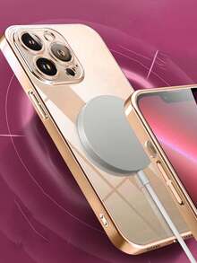 Hadaasi 1pc Blue Anti-Drop Lens Protection Electroplated Hard Case With Dust Net, Ultra-Thin Transparent Phone Case Compatible With Apple 17 Pro/17 Pro Max/17 Air/17/16 Pro/16 Pro Max/16 Plus/16/16E/15 Pro/15 Pro Max/15 Plus/15/14 Pro/14 Pro Max/14 Plus/14/13 Pro/13 Pro Max/13/12 Pro/12 Pro Max/12/11 Pro Max/11/11 Pro/XS Max/XR/XS/X - Gold - View 4