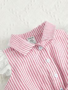 Baby Girl Cute & Elegant Summer Vacation Striped Sleeveless Romper - Pink - View 4