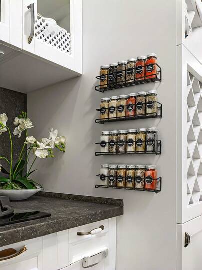 1/2/3 PCS Black Spice Rack Wall Mounted Screw Or Adhesive No Drill Kitchen Organizer Shelf Cabinet Storage Space Saver Home Decluttering Solution Housewarming Gift For New Home Kitchen Upgrade Organization Essential Practical Gift For Her
