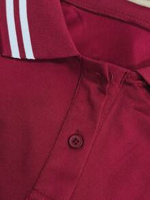 Resyla 1件女士休闲爱心刺绣滚边短袖T恤，夏季图案T恤女式上衣 - 酒紅色 - 查看 5