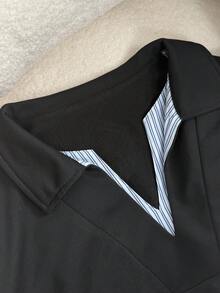 Franclia 大码女式条纹拼接休闲宽松长袖卫衣 - 黑色 - 查看 4