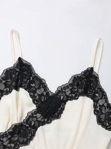 Franclia Women's Romantic Casual Outdoor/Date Wear Lace Camisole Asymmetrical Long Vest, Spring/Summer - Black and White - View 6