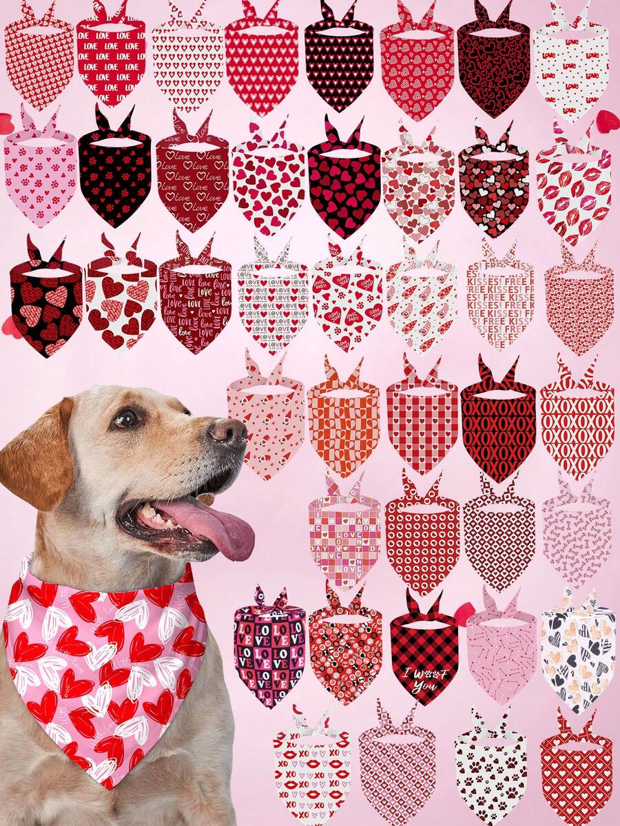 PETSIN 5PCS Valentines Dog Bandanas Pet Bibs With Love Letter Prints Bulk Pet Bandanas Dog Bandanas Bibs Triangle Dog Scarf Colorful Pet Dog Bandanas For Medium Large Dog Birthday Summer Costume Accessories Decoration - Multicolor - View 1