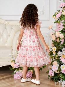 Elladie kids Đầm hoa không tay dáng phồng in hình hoa hồng cho bé gái 2-5 tuổi, khóa kéo phía sau, thanh lịch, đa năng, ngọt ngào và dễ thương, kiểu đầm công chúa thích hợp mặc hàng ngày, mùa xuân/hè. - Hồng - Xem 2