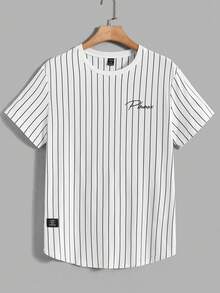 SWAVVY 男士圆领短袖标语T恤，休闲都市夏季针织T恤上衣，情侣装