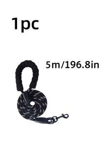 1pc Nylon Round Rope Pet Leash, Explosion-Proof Dog Leash, Reflective At Night, Foam Handle To Prevent Hand Injury. - Black - View 8