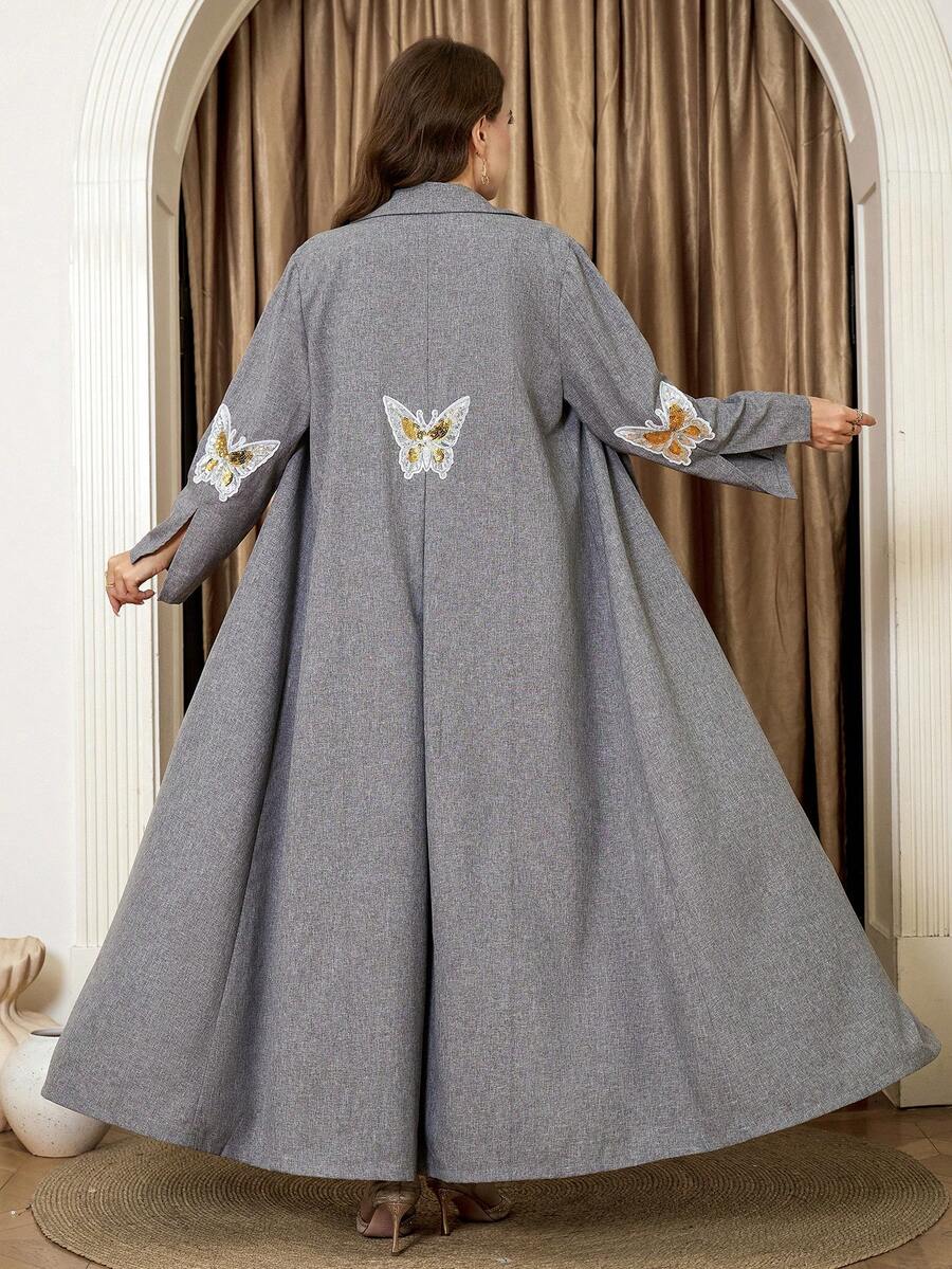 Al Najma Plus Size Women's Sequin Butterfly Decor Arabic Abaya - Olive Green - View 1