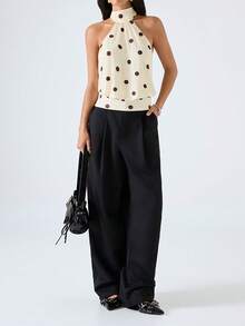 LYSMO 2026 New Arrive Minimalism Spring/Summer Women's Sexy Polka Dot Print Backless Halter Top, Summer - Yellow - View 6