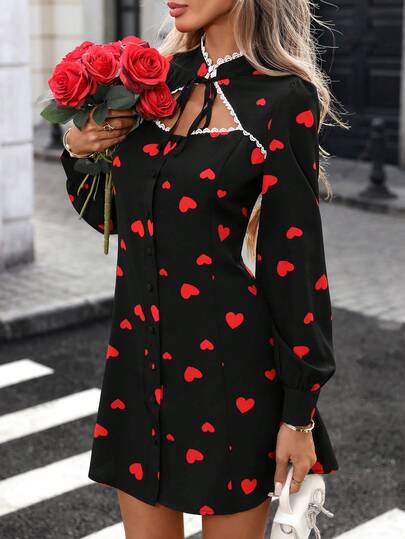 SHEIN PariChic Women's Elegant Lace Patchwork Dress, Valentine's Day Dress