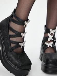 ROMWE Goth حذاء ماري جين موضة جديدة لعام 2024 بطراز الشارع، كعب سميك وكتلي، منصة مستديرة، مريح للارتداء اليومي، مناسب للربيع - الأسود - مشاهدة 2