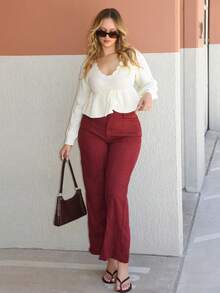 Arliah Scallop Trim Tie Front Peplum Sweater,Long Sleeve Tops,Knitted Sweater In Fall/Winter - Beige - View 3