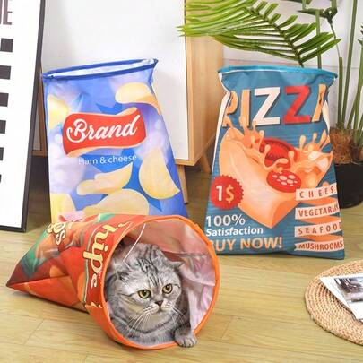 Cat Tunnel Toy For Kittens, Squeaky Crinkle Bag For Stress Relief And Entertainment