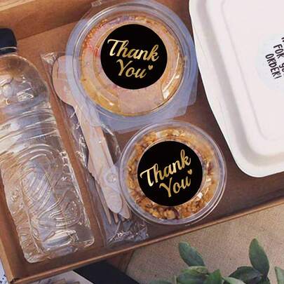 1 Peça Rolo de Adesivos Redondos de Agradecimento, Autoadesivos, Preto com Folha de Ouro, Adequados para Envelopes, Presentes e Decorações de Casamento.