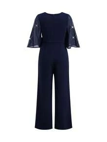 Ellevyn Women's Elegant Blue Rhinestone Embellished Jumpsuit Carnival Costume Women Valentine's Day  Summer Outfits  Wedding Guest Dress For Women  Casual  Carnival Costume Women Women's Abaya Suitable For Wedding Guests, Bridesmaids, And Other Occasions. - Navy Blue - View 10