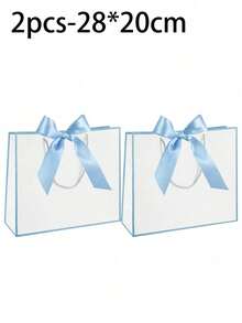 1/5 chiếc - Túi quà tặng bằng giấy Kraft kiểu ngang, túi mua sắm, túi đóng gói có tay cầm, túi xách trang trí nơ, túi đựng kẹo Halloween, túi giấy màu trắng dung tích lớn, túi đựng quà tặng Halloween, Lễ Tạ ơn, Giáng sinh, Năm mới, Đám cưới, Sinh nhật. - Màu xanh nhạt - Xem 12