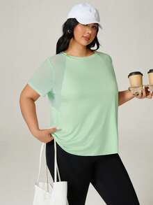 Auralis 大码女式圆领短袖休闲健身运动T恤健身房衬衫 - 綠色 - 查看 3