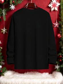 Velminro Men's Slogan & Soda Print Long Sleeve Loungewear Top, Spring/Autumn - Black - View 2