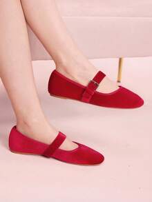 CUCCOO DOLLMOD Women Casual Versatile Commute Simple Buckle Flats - Red - View 4