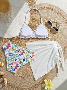 SHEIN 女童可爱碎花三角比基尼泳衣套装（图案随机） - 彩色 - 查看 2