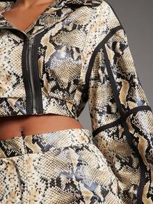 NYA SZN Ashley Jacket Long Sleeve Crop Zip Up Faux Fur Black Trim Animal Print Snakeskin Loose Festive Holiday Holiday Event Party Streetwear Carnival Outfits For Women - Multicolor - View 7