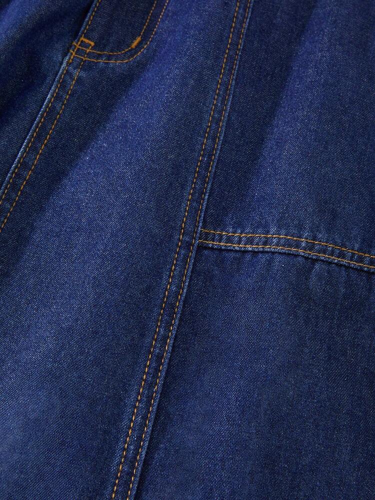 GlowEve Women's High Waist Pocket Casual/Work Denim Skirt - Dark Wash - View 8