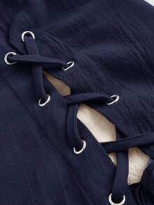 ROMWE Fairycore Women's Country Lace-Up Color Block Elegant Multi-Layer Skirt - Navy Blue - View 6