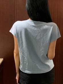 DAZY 女士时尚休闲扭结蝙蝠袖T恤 - 藍色 - 查看 2