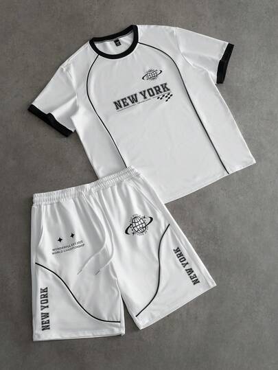 PAVTROS Men's Casual New York Graphic Print Short Sleeve T-Shirt Set