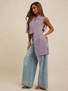 NYA SZN Top Sleeveless Drape Detail Flowy Modest Basic Pleated Cute Basic Old Money Summer Suitable For Commuting For Women - Purple - View 5