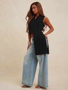 NYA SZN Top Sleeveless Drape Detail Flowy Modest Business Casual Everyday Basic Pleated Church Cute Basic Summer Fall Suitable For Commuting For Women - Black - View 5