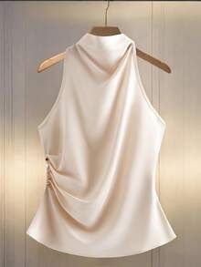 Franclia Women's Satin Blouse, New High-End Gathered Waist Shirt