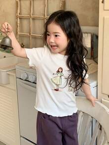 DAZY Blusa de manga corta y cuello redondo con estampado de dibujos animados para niñas pequeñas - Blanco - Ver 1