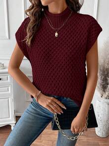 SHEIN LUNE Women's Elegant Red Romantic Textured Sleeveless Pullover Knit Top - Burgundy - View 6