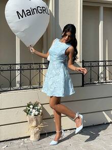 MainGRL Romantic Date Vibrant Blue Backless Organza Tie A-Line Dress Dress With Bow In The Back Baby Blue Dress,Valentine's Day Women's Clothing - Baby Blue - View 5