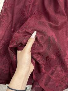 Modelyn 大码女式蕾丝花纹百搭优雅浪漫半身裙 - 紅色 - 查看 5