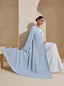 Yasmyna Casual Loose Butterfly Decor Long Sleeve Women Arabic Abaya - Blue - View 7