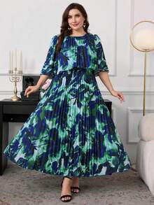 Reflora Damen Große Größen Sommerkleid, elegantes plissiertes Chiffon-Kleid, halbtransparentes langes Kleid, schönes fließendes Kleid - Verschiedenfarbig - Übersicht 5